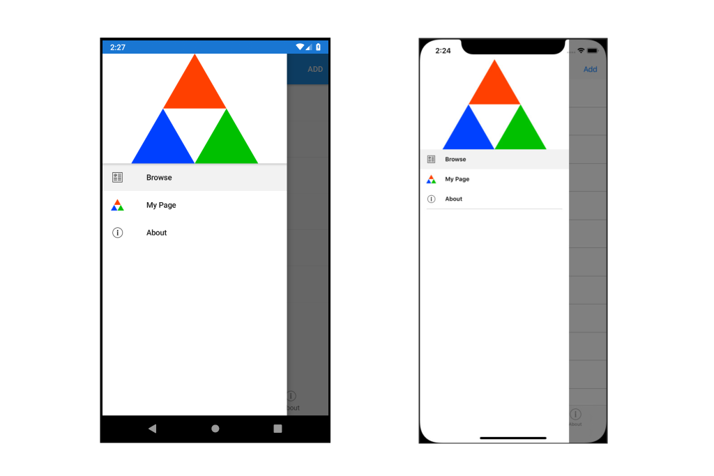 An image of an Android and iOS app, built using Xamarin.Forms Shell